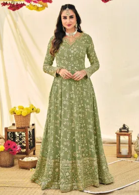 Designer Green Embroidered Georgette Anarkali Suit