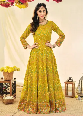 Designer Yellow Embroidered Georgette Anarkali Suit