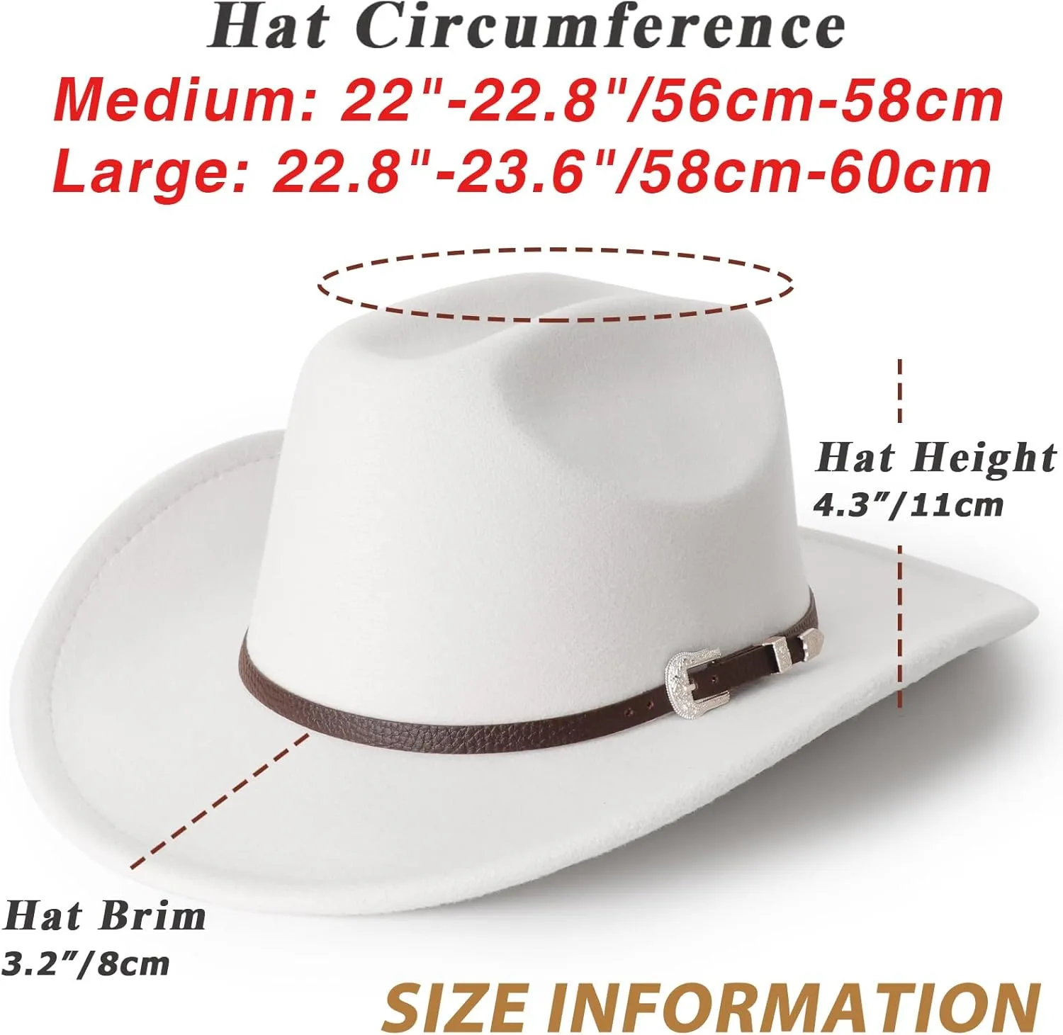 DRESHOW Classic Western Felt Cowboy Cowgirl Hat for Women Men Outdoor Wide Brim Belt Buckle Panama Hat Unisex Rolled up Caps