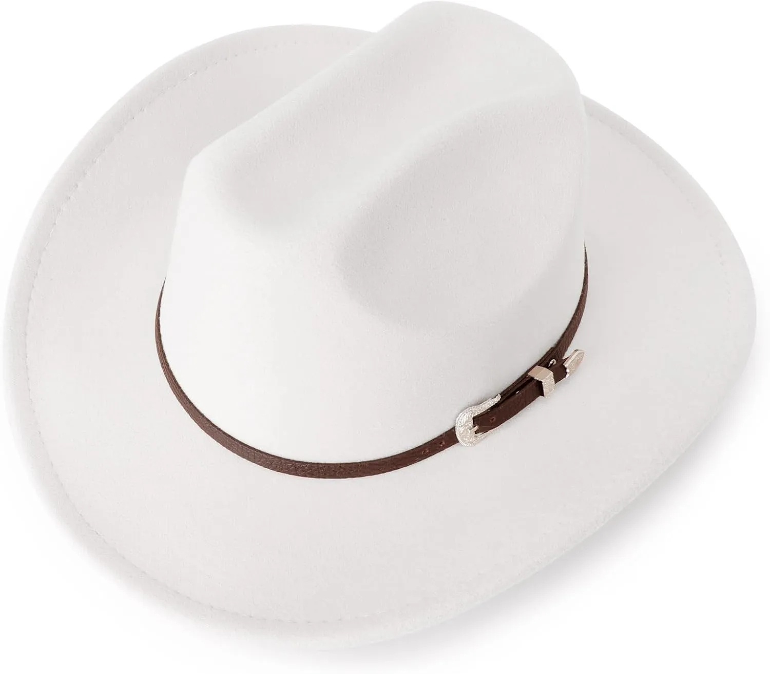 DRESHOW Classic Western Felt Cowboy Cowgirl Hat for Women Men Outdoor Wide Brim Belt Buckle Panama Hat Unisex Rolled up Caps