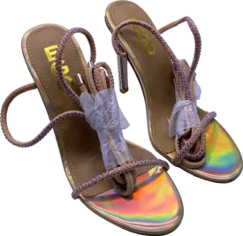 EGO Beige Holographic Open Toe Heels UK 4