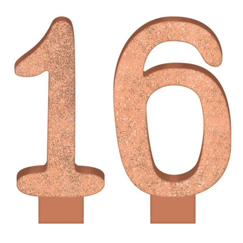 Elegant Sixteen Blush Numeral Glittered Candles 8cm 2pk