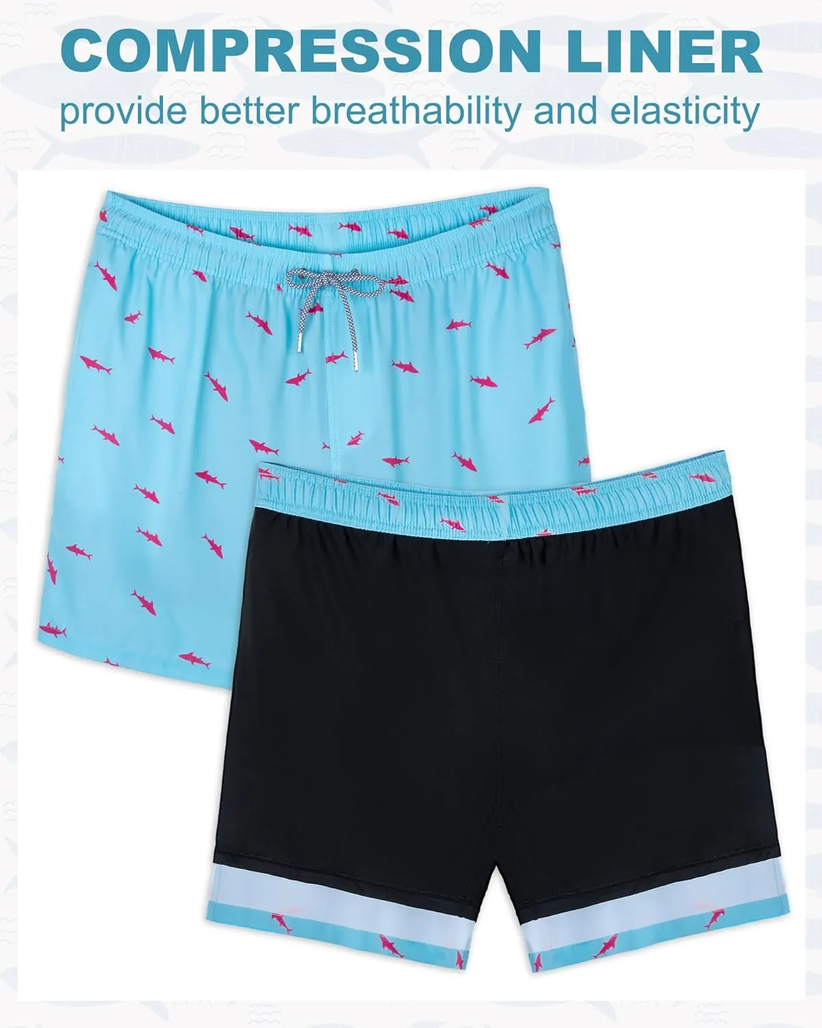 Fasker Mens Swim Trunks with Compression Liner 7" Inseam Quick Dry Bathing Suit Beach Shorts Swimming Trunks with Pockets