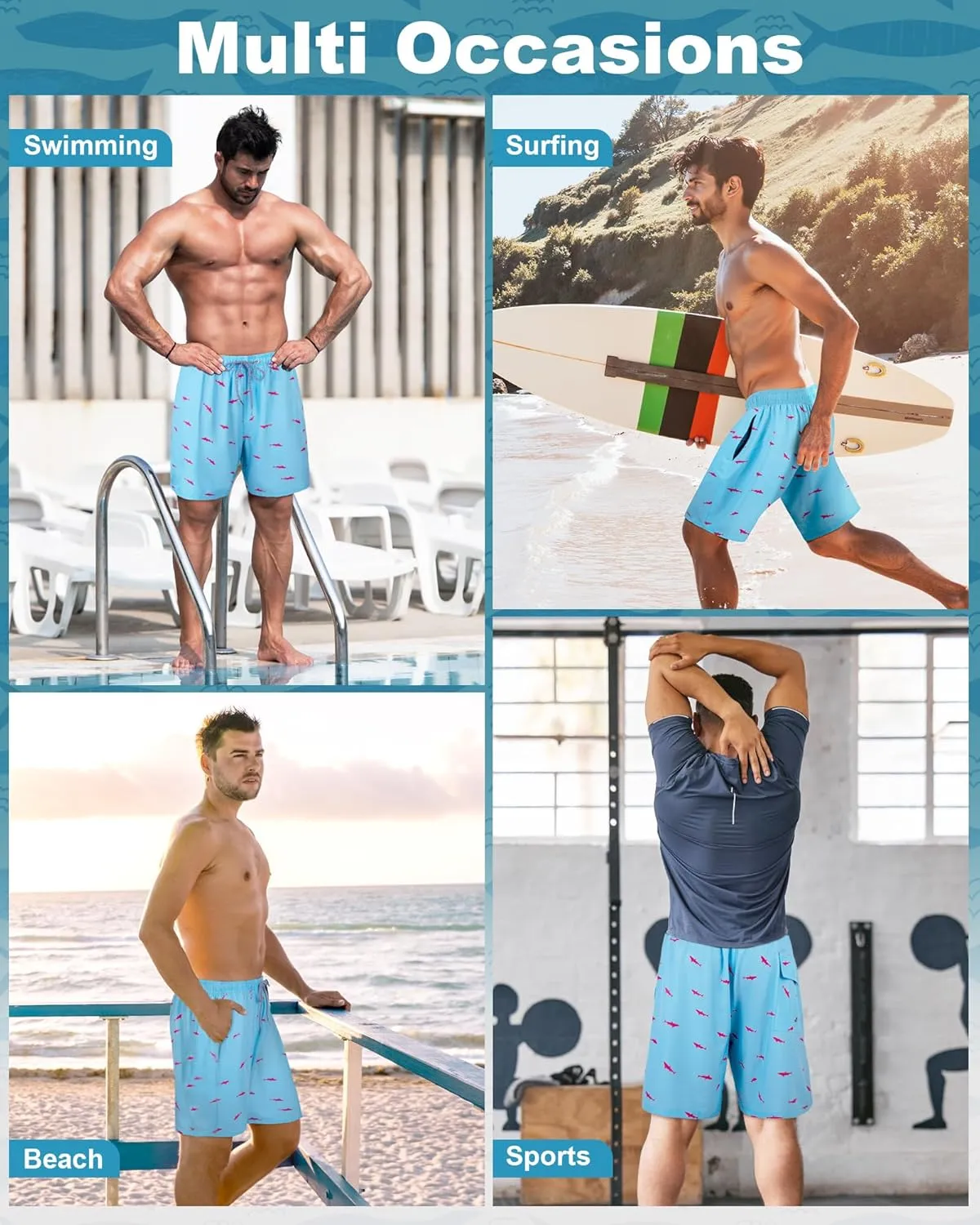 Fasker Mens Swim Trunks with Compression Liner 7" Inseam Quick Dry Bathing Suit Beach Shorts Swimming Trunks with Pockets