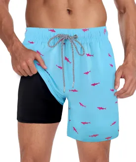 Fasker Mens Swim Trunks with Compression Liner 7" Inseam Quick Dry Bathing Suit Beach Shorts Swimming Trunks with Pockets
