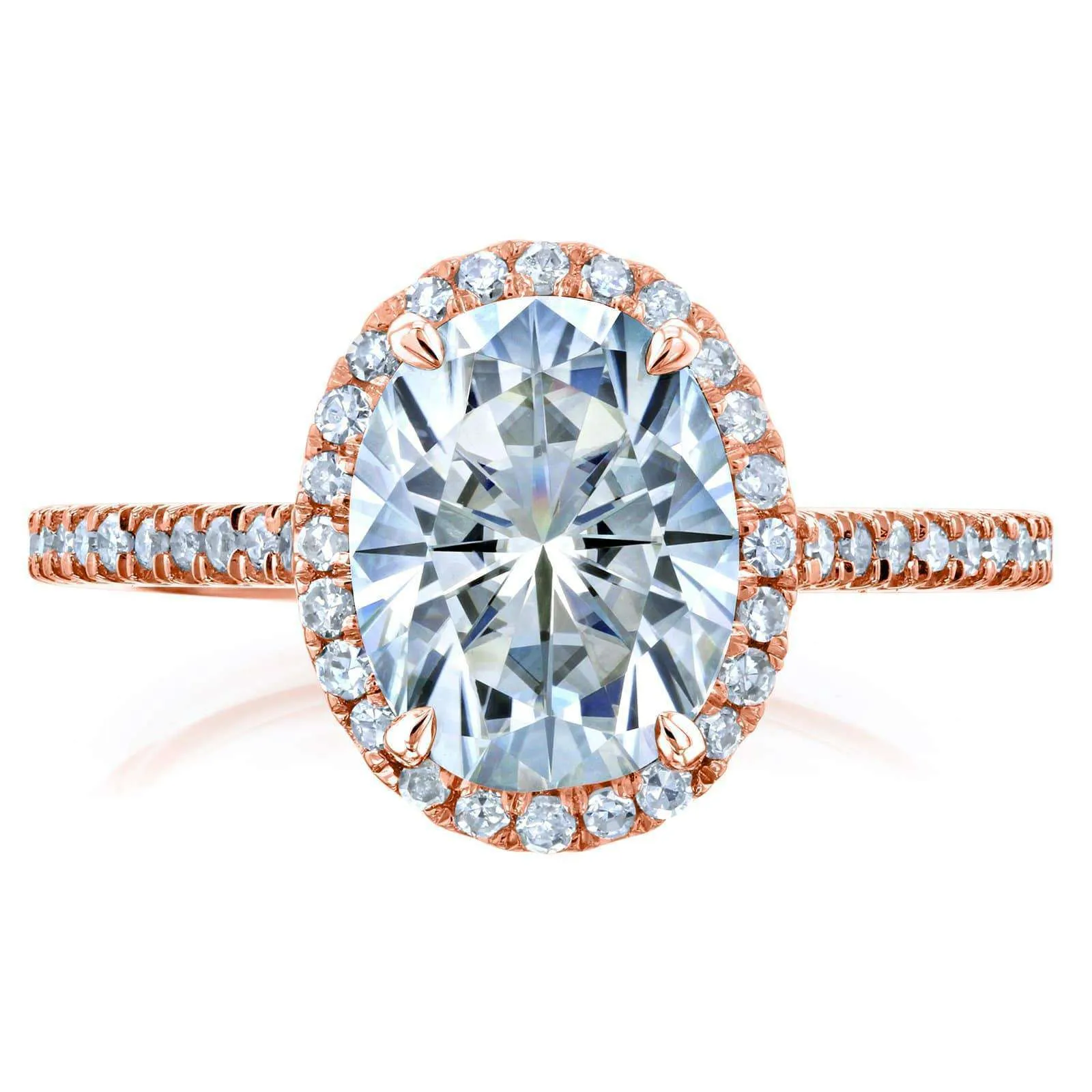 Forever One Oval Moissanite and Diamond Halo Engagement Ring 2 1/4 CTW 14k Rose Gold (DEF/VS, GH/I)
