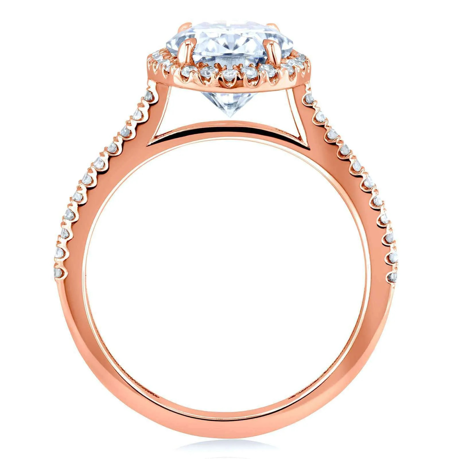 Forever One Oval Moissanite and Diamond Halo Engagement Ring 2 1/4 CTW 14k Rose Gold (DEF/VS, GH/I)