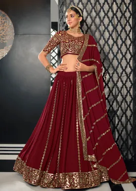 Georgette Fabric Creative Maroon Bridesmaid Lehenga Choli