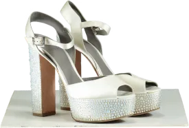 Gina CAUDALIE Swarovski crystal embellished platform heels in Cream Satin UK 7.5