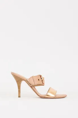 Gold Leather Taz Ramino Buckle Heel