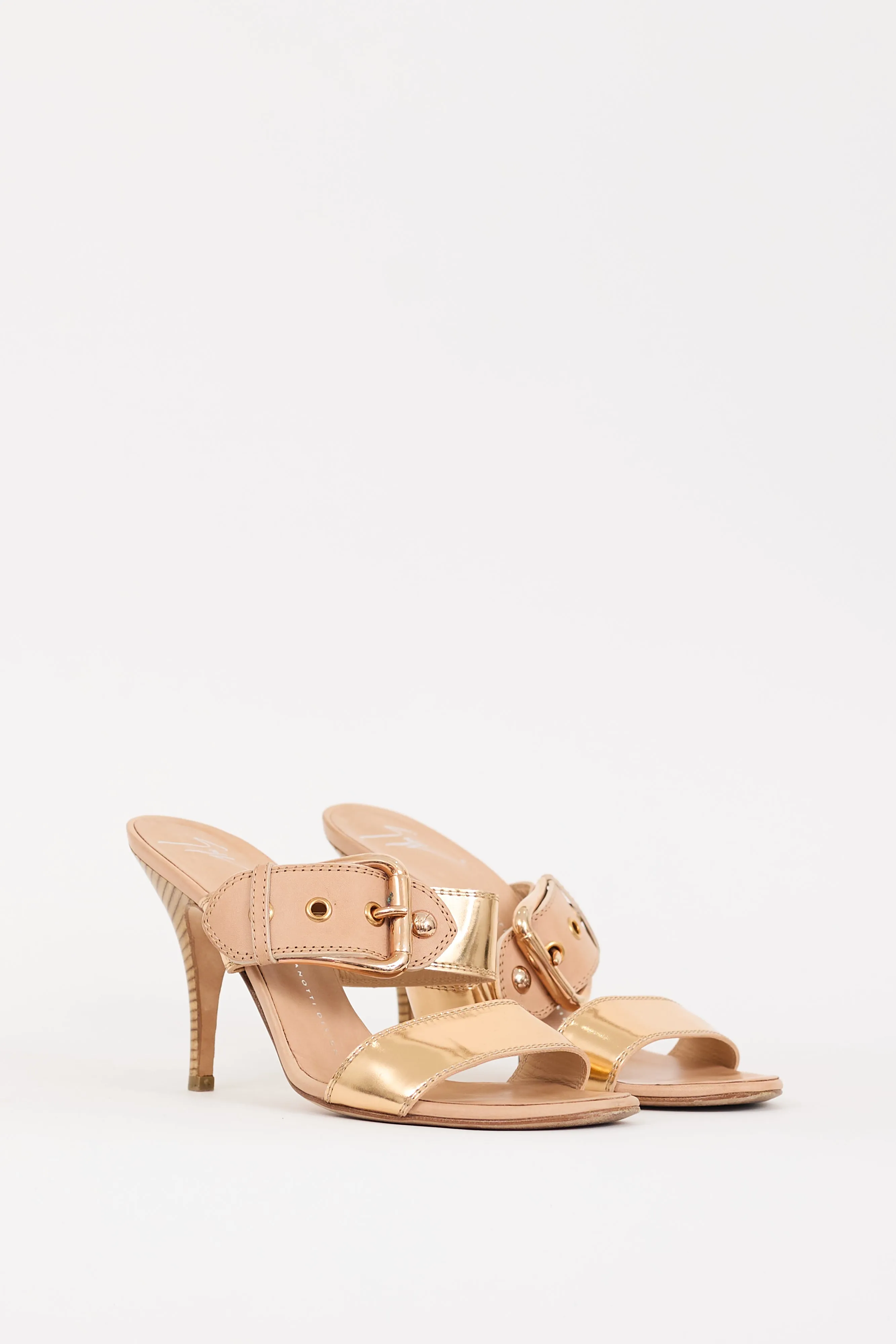 Gold Leather Taz Ramino Buckle Heel