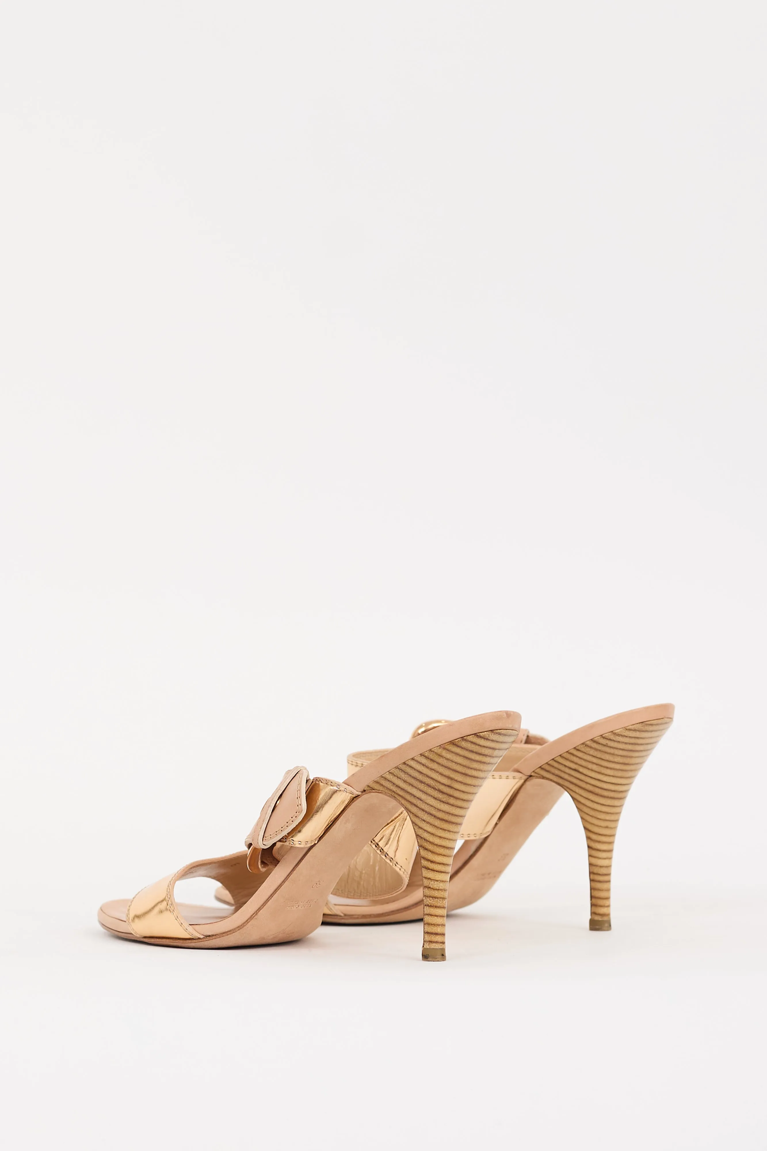 Gold Leather Taz Ramino Buckle Heel