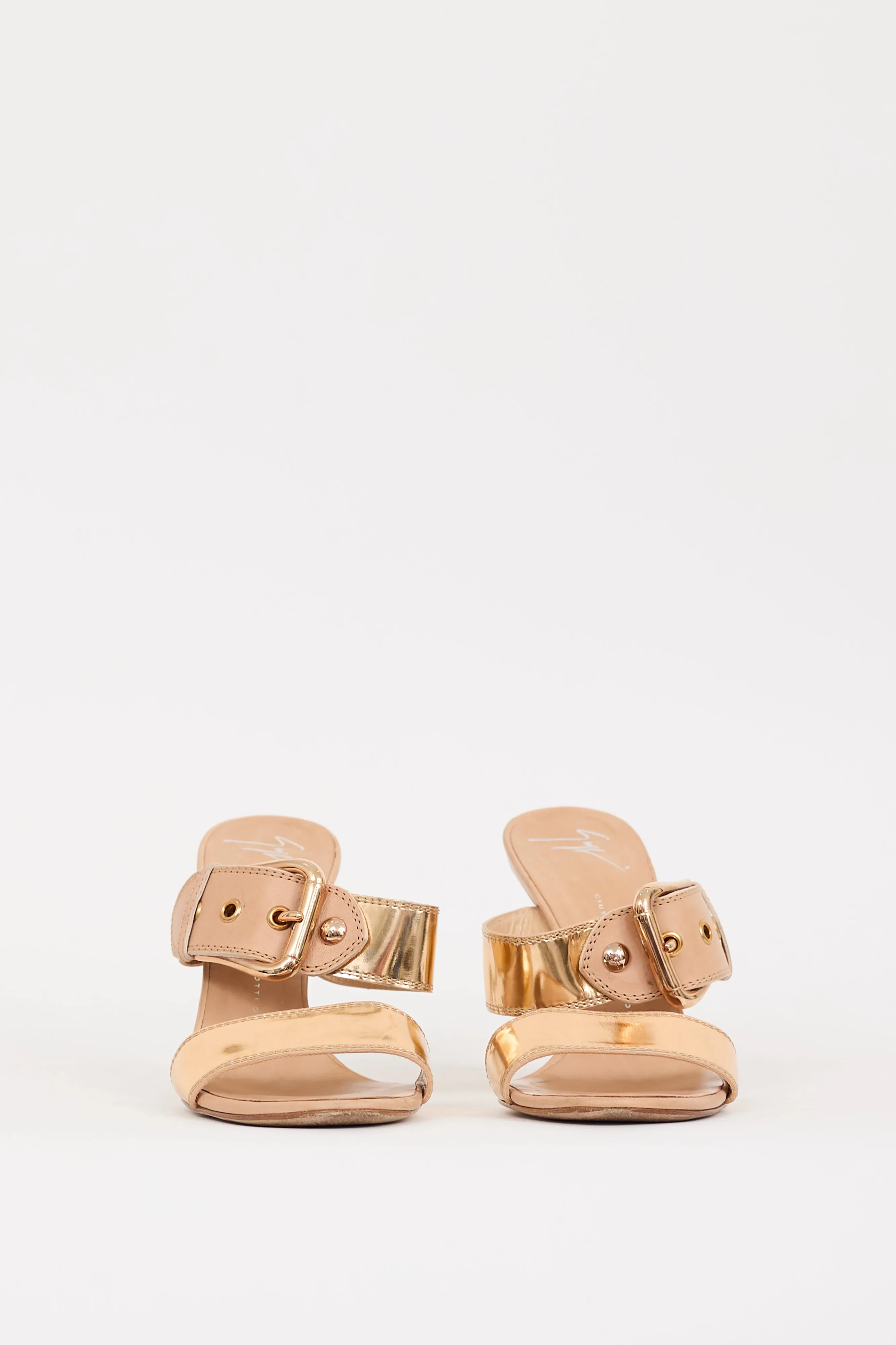 Gold Leather Taz Ramino Buckle Heel