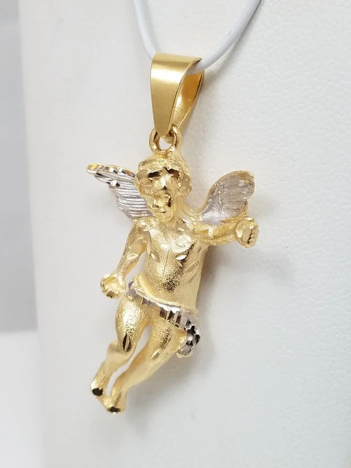 Large 14k Two Tone Gold Cherub Pendant