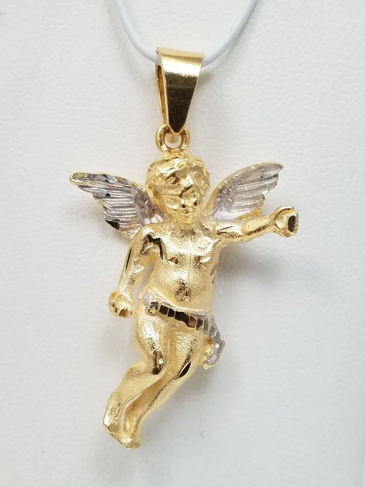 Large 14k Two Tone Gold Cherub Pendant