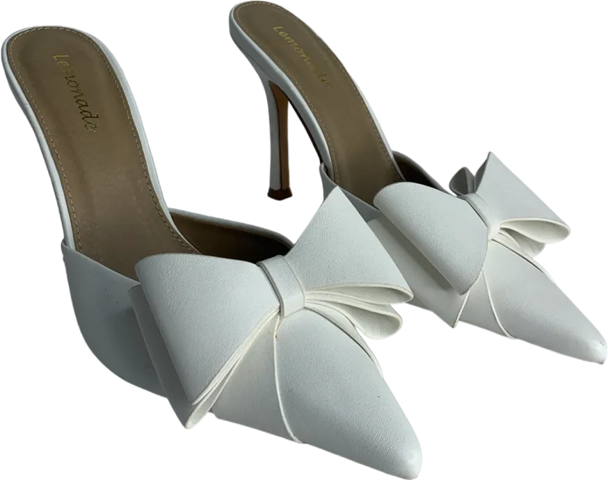 Lemonade White Women's Bow Detail Pointed Toe Stiletto Heel Mule UK 8