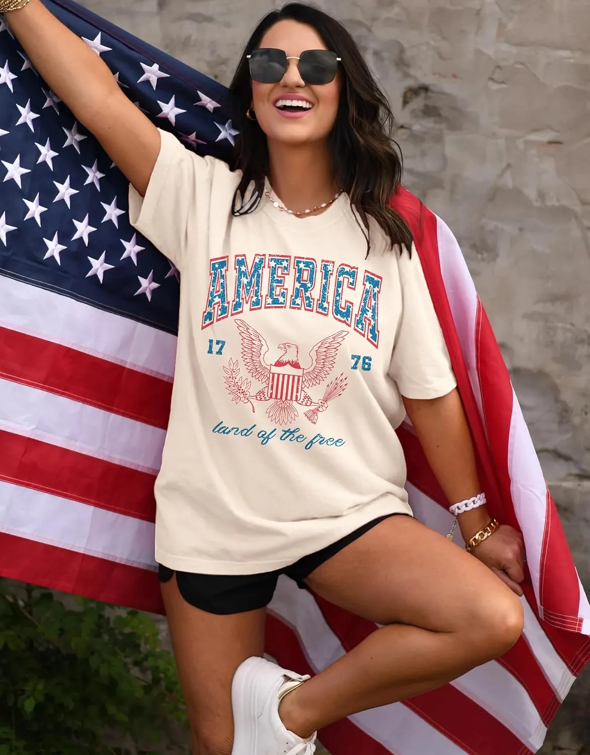 MAPICK Women 4th of July 1776 Graphic Oversized T-Shirts Shirt Short Sleeve Patriotic Casual Tee Tops