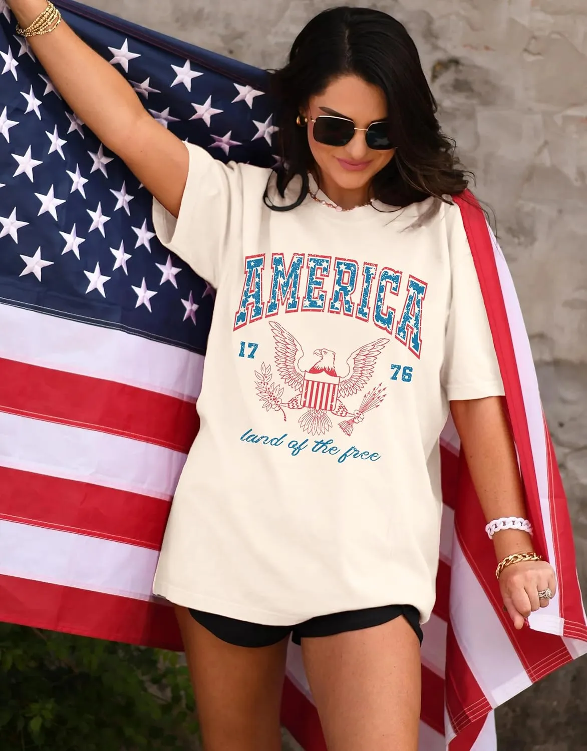MAPICK Women 4th of July 1776 Graphic Oversized T-Shirts Shirt Short Sleeve Patriotic Casual Tee Tops