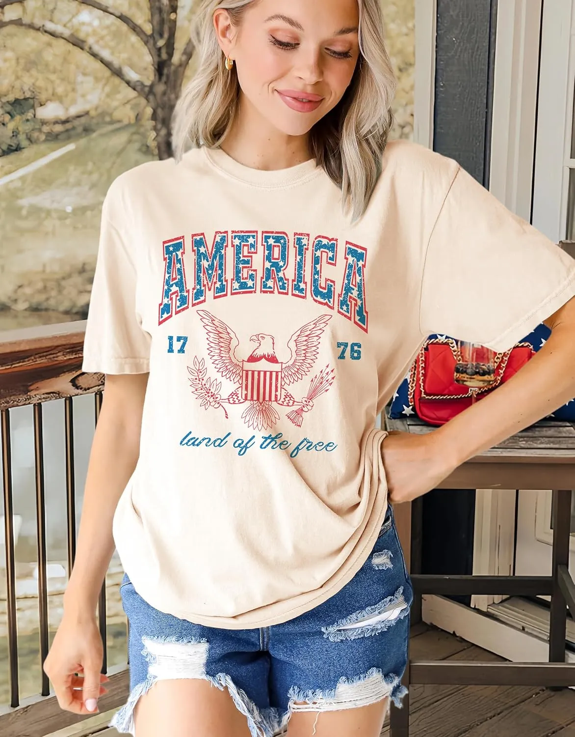 MAPICK Women 4th of July 1776 Graphic Oversized T-Shirts Shirt Short Sleeve Patriotic Casual Tee Tops