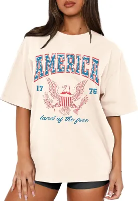 MAPICK Women 4th of July 1776 Graphic Oversized T-Shirts Shirt Short Sleeve Patriotic Casual Tee Tops