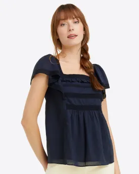 Maren Top in Navy Embroidered Stripe