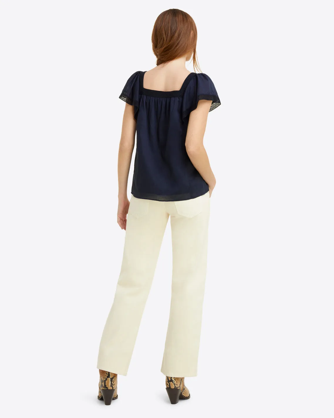 Maren Top in Navy Embroidered Stripe