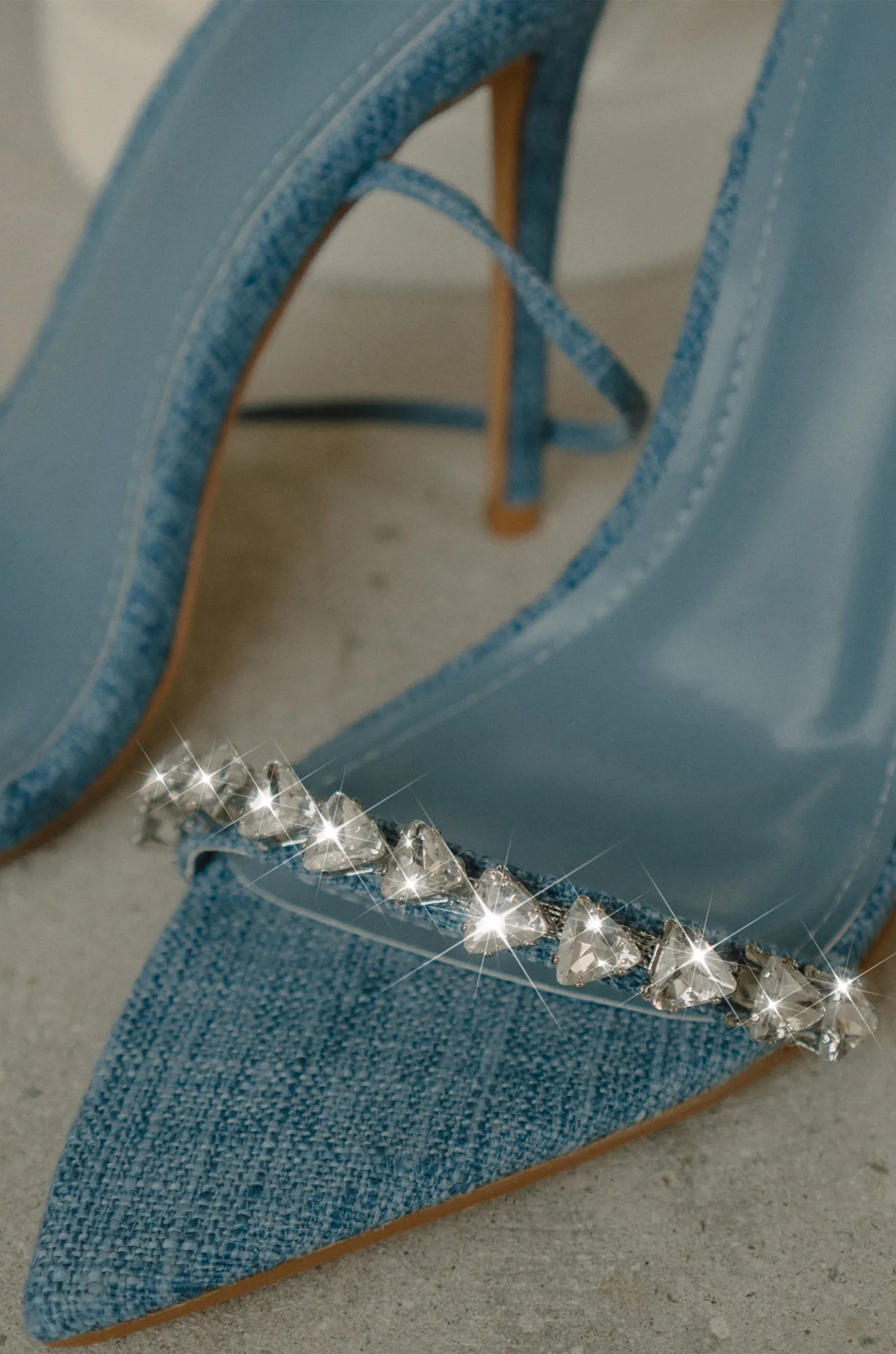 Monroe Embellished Lace Up High Heels - Denim