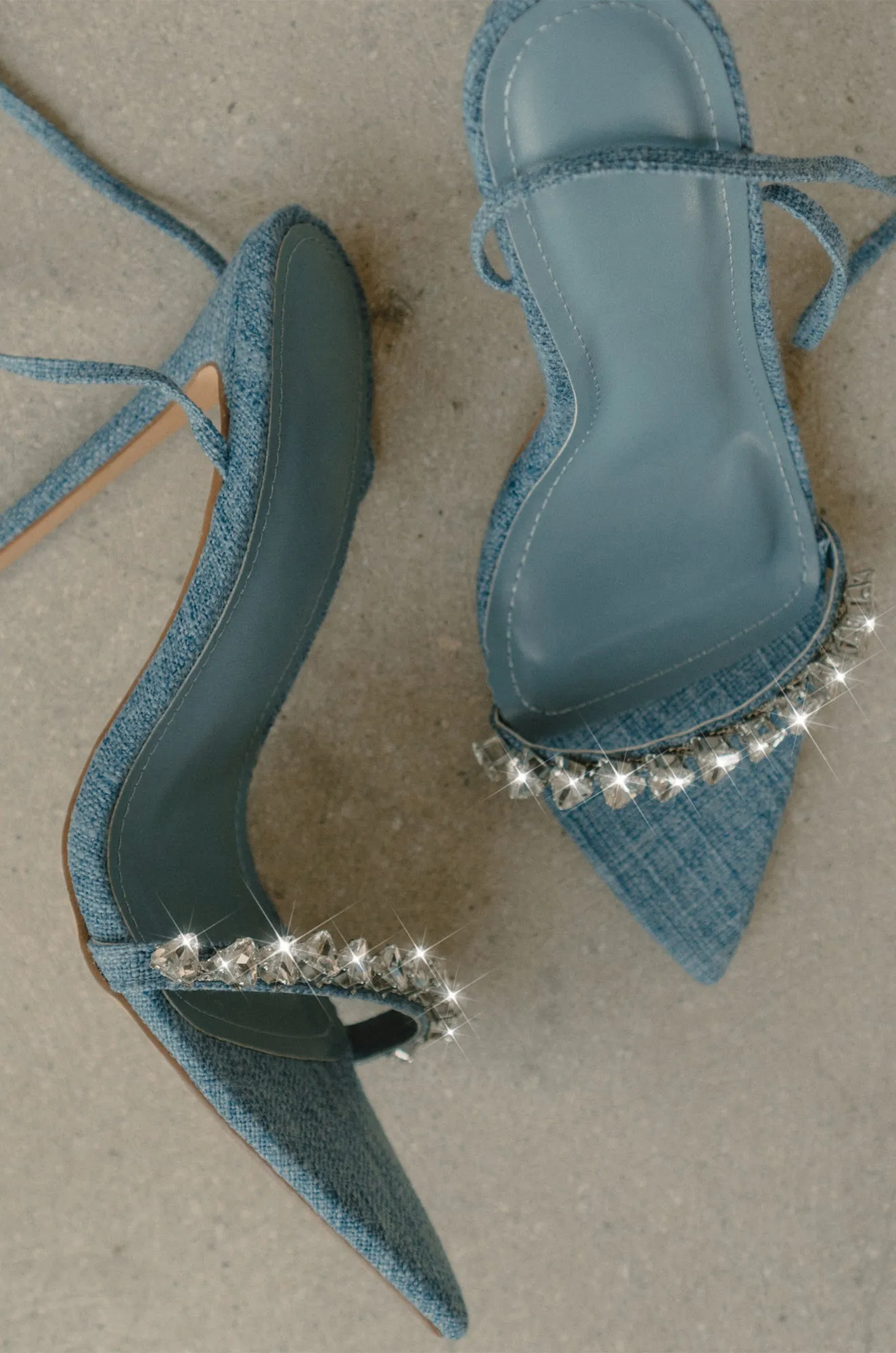 Monroe Embellished Lace Up High Heels - Denim