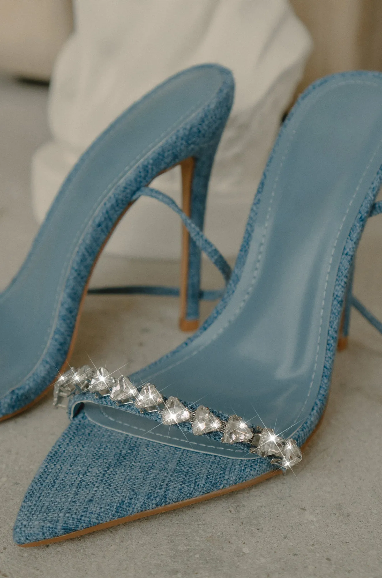 Monroe Embellished Lace Up High Heels - Denim
