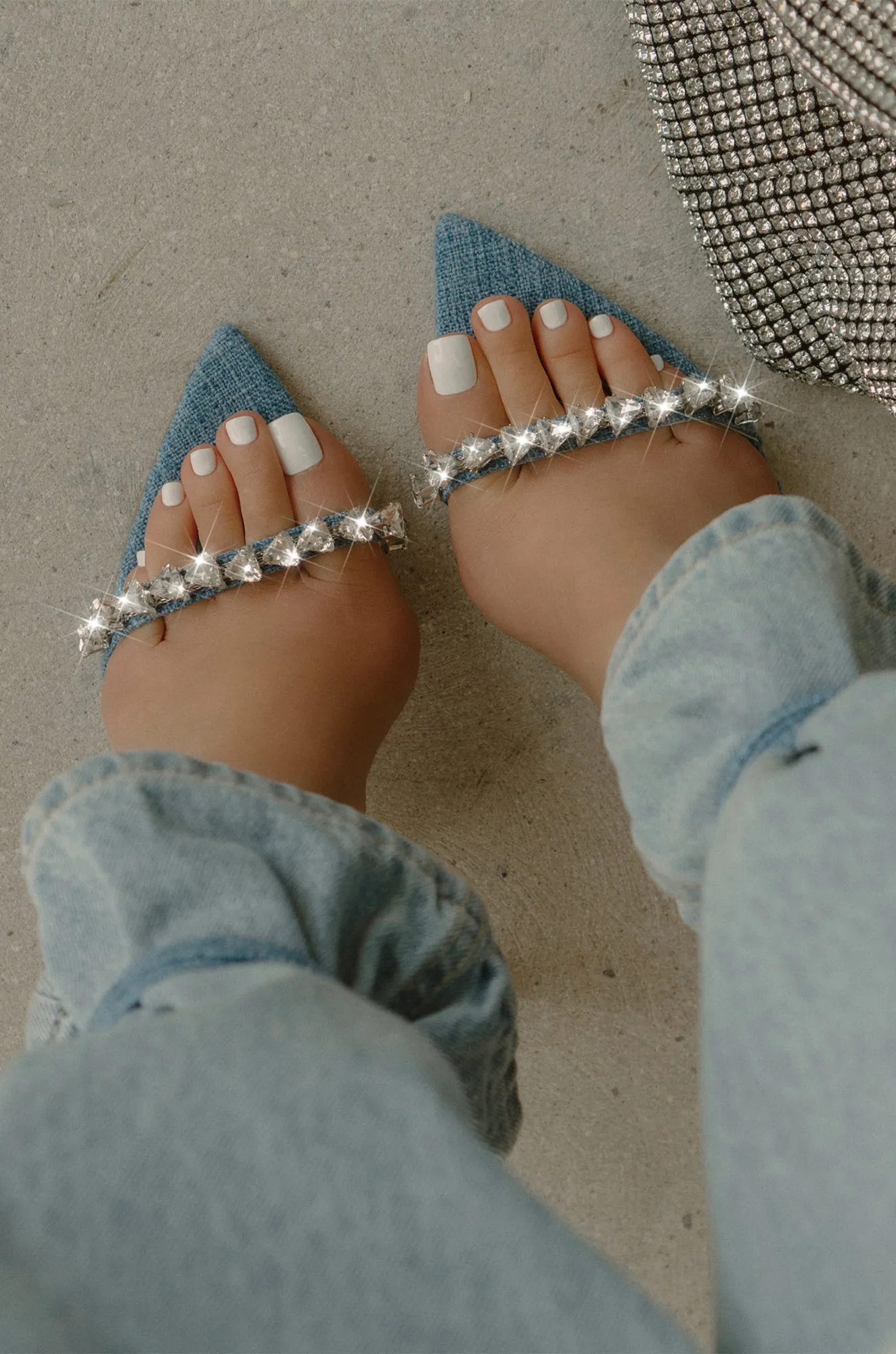 Monroe Embellished Lace Up High Heels - Denim