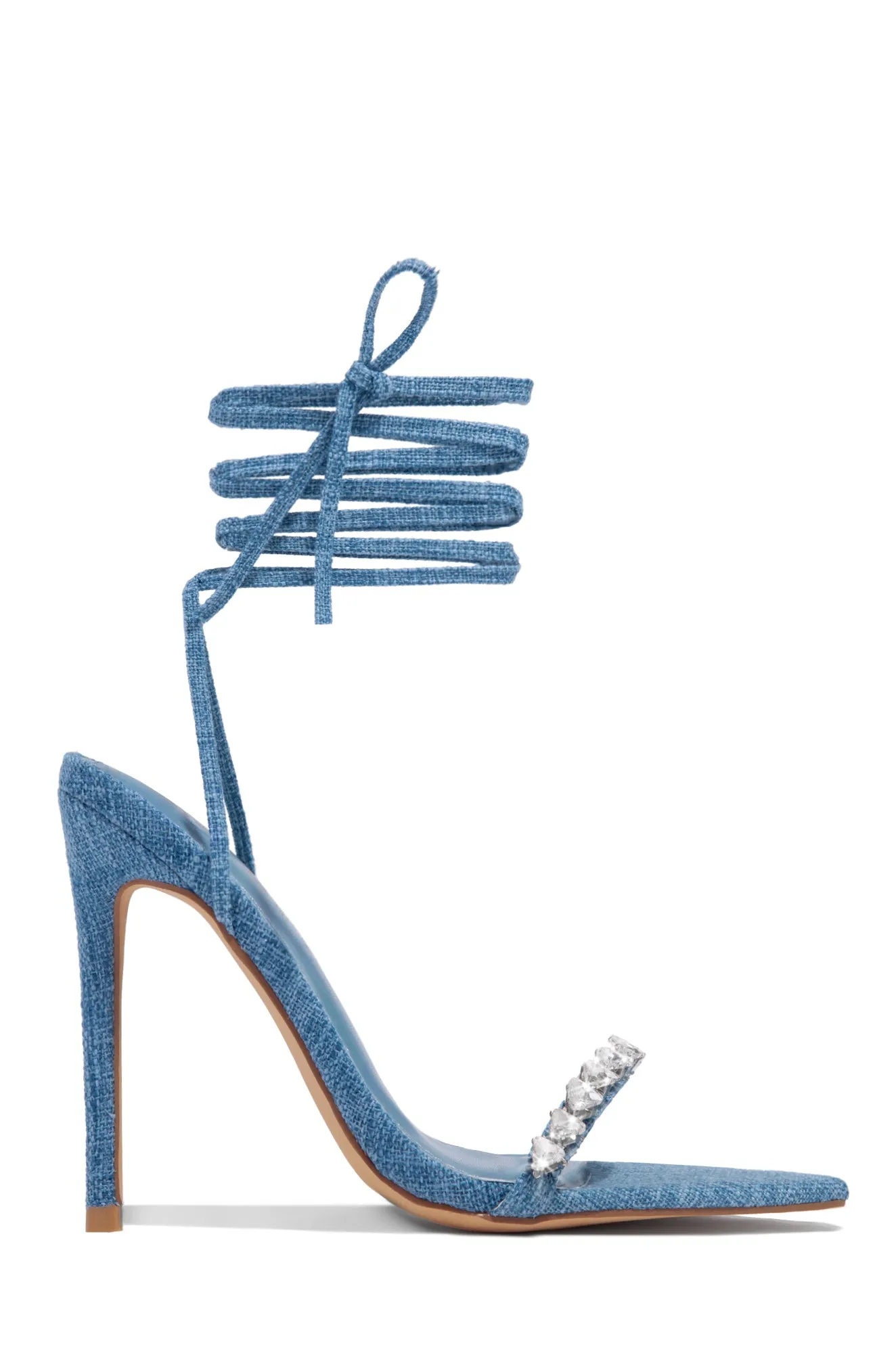 Monroe Embellished Lace Up High Heels - Denim