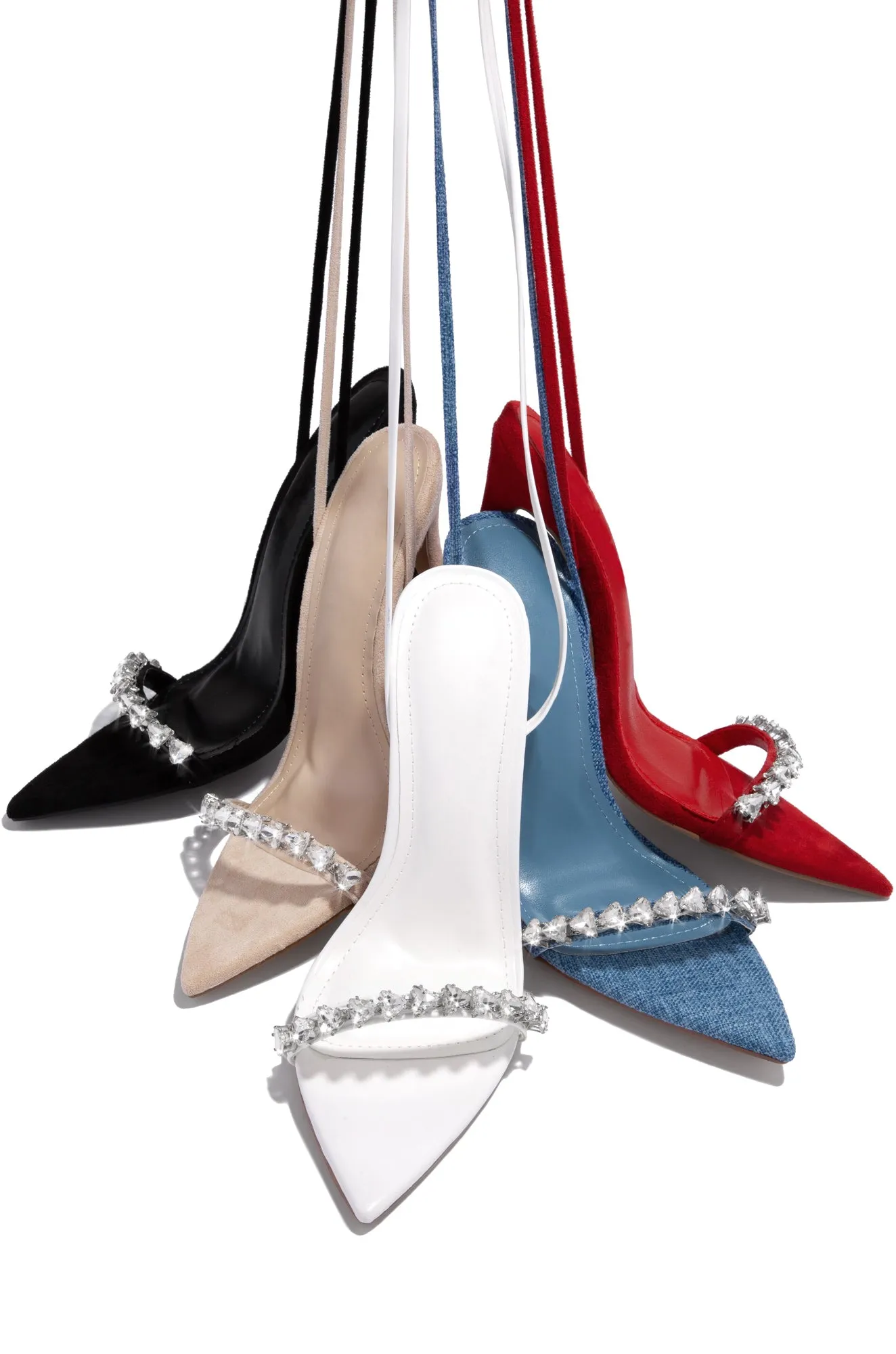 Monroe Embellished Lace Up High Heels - Denim