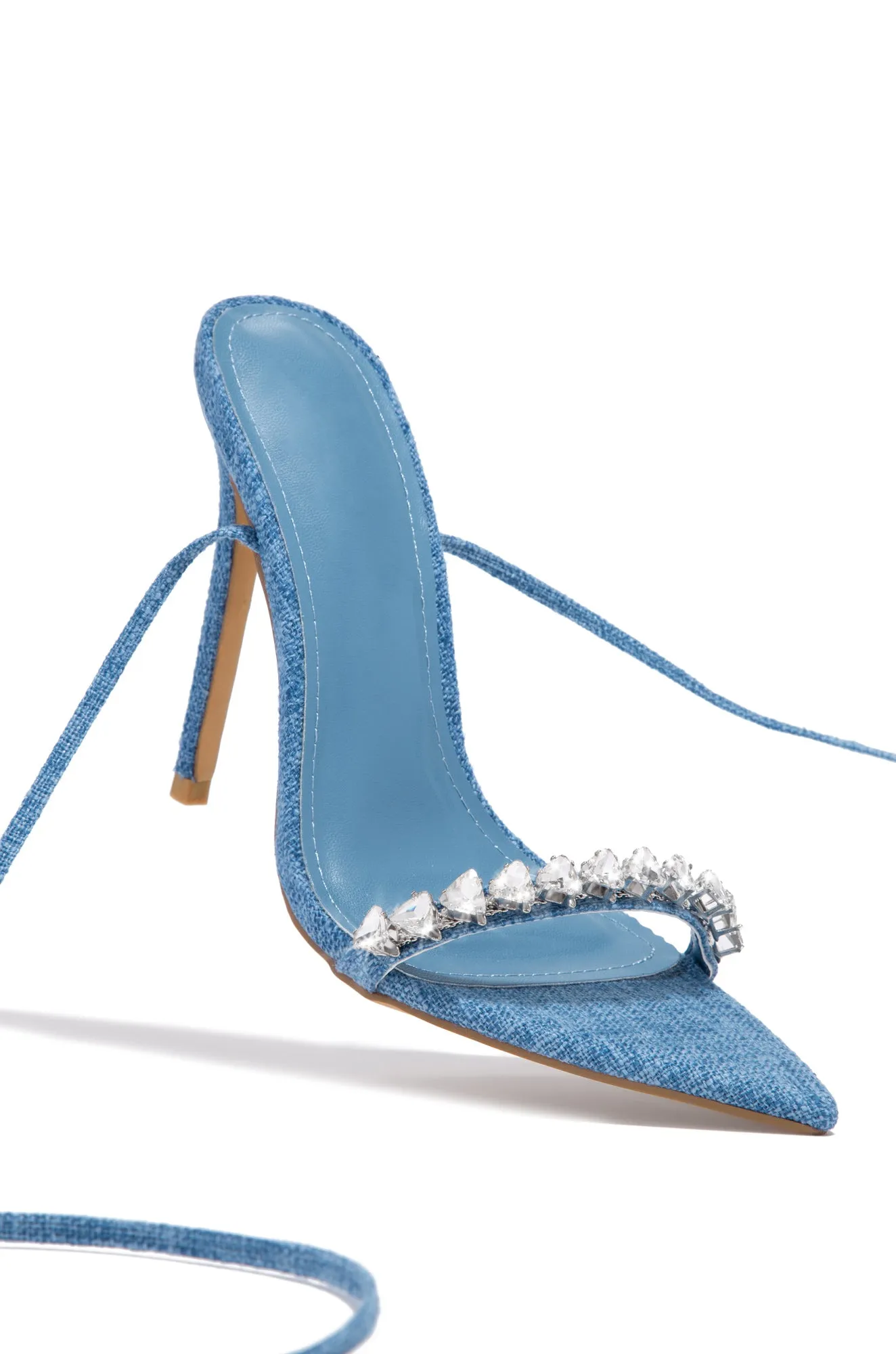 Monroe Embellished Lace Up High Heels - Denim