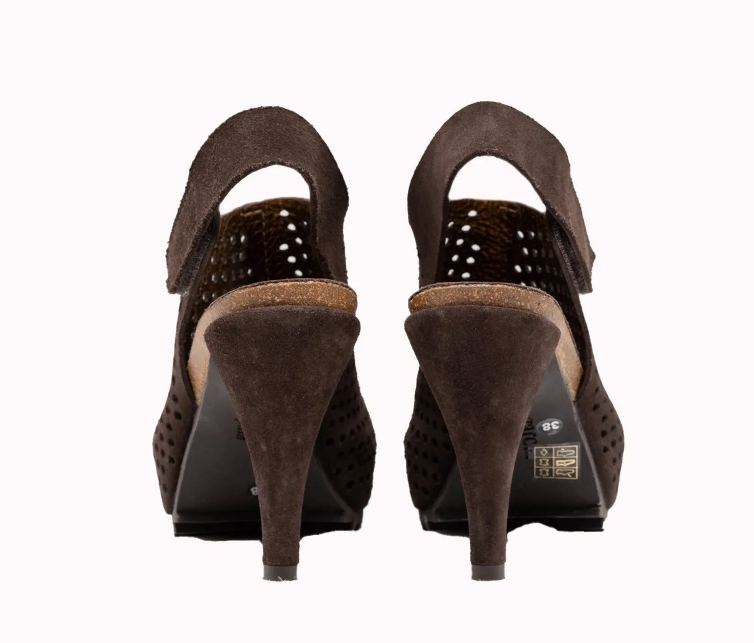Natasha Brown Peep toe Slingback Heels | Size 8 / 38 EU