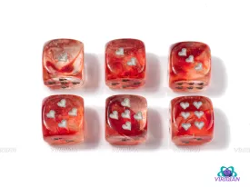 Nebula Red & Silver | Set of (6) 16mm Heart Pipped D6s  | Chessex