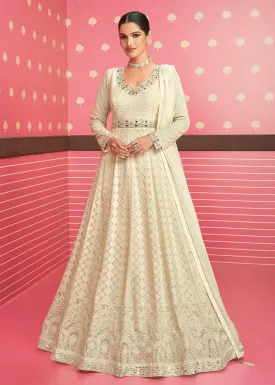 Off White Lucknowi Chikankari Embroidered Bridesmaid Anarkali Suit