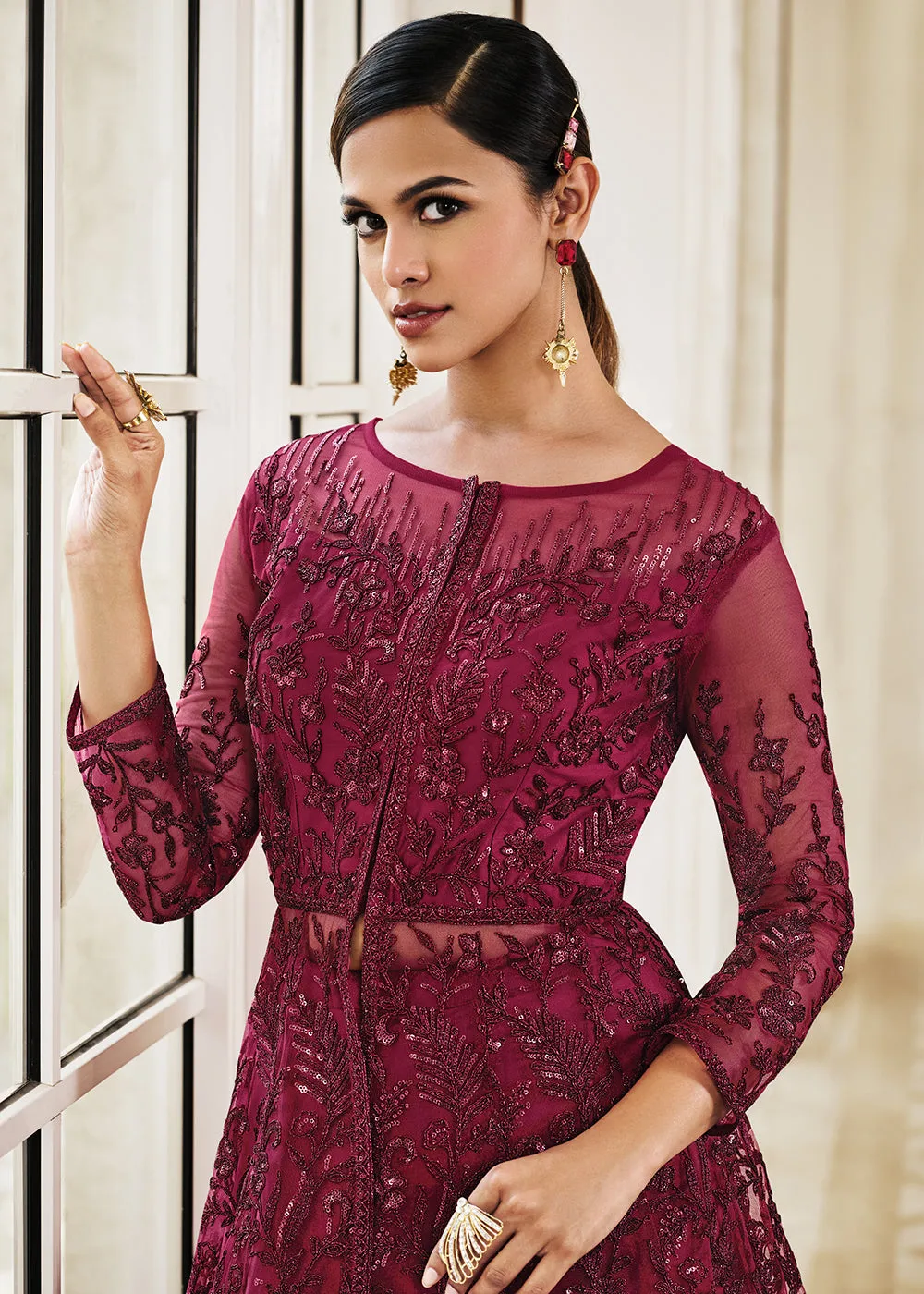 Pink Lehenga/Pant Style Embroidered Designer Anarkali Suit