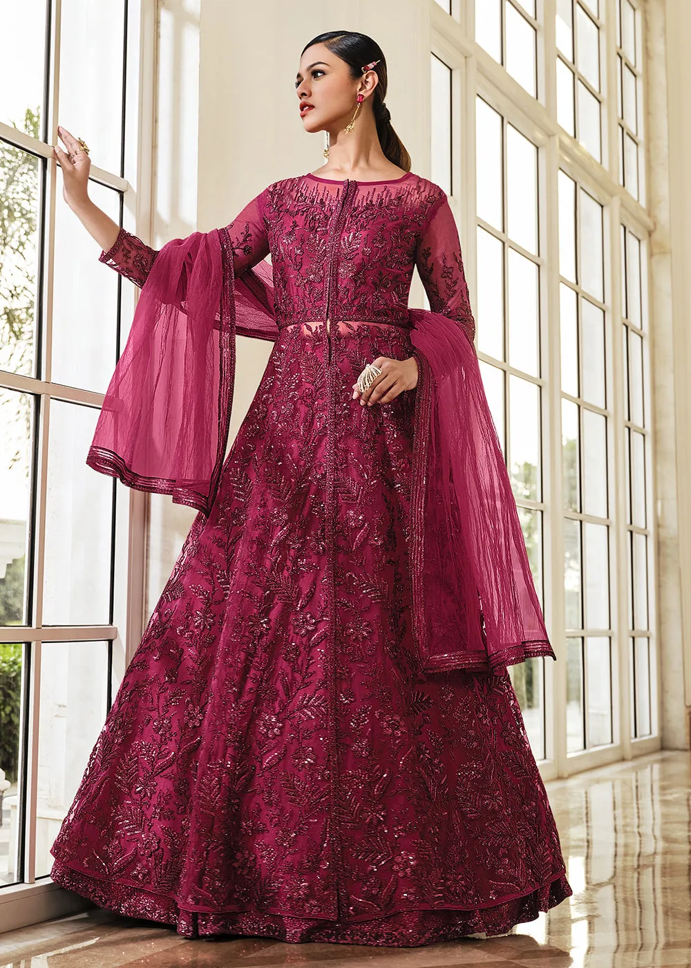 Pink Lehenga/Pant Style Embroidered Designer Anarkali Suit