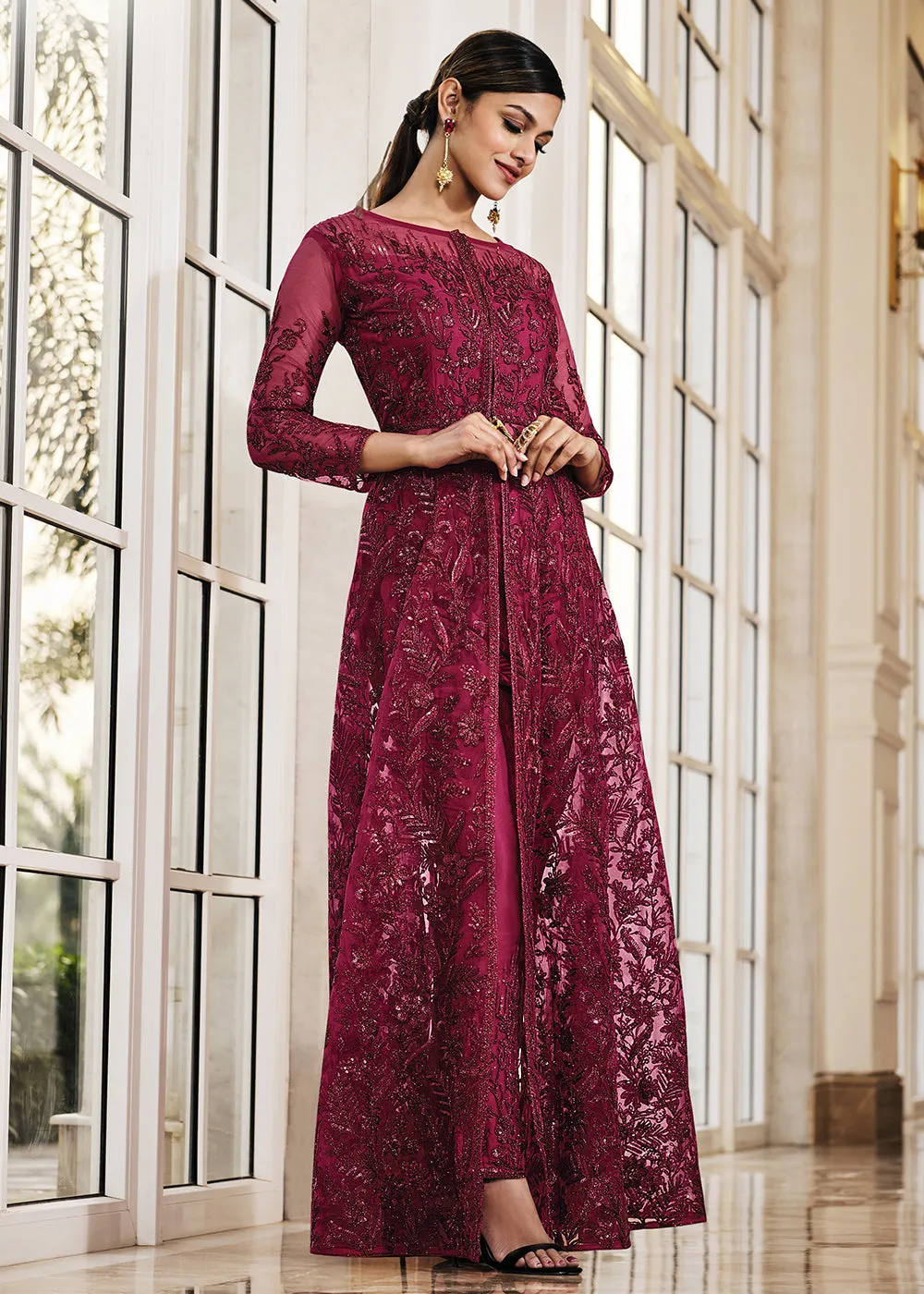 Pink Lehenga/Pant Style Embroidered Designer Anarkali Suit