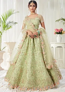 Pista Green Floral Embroidered Stunning Lehenga Choli