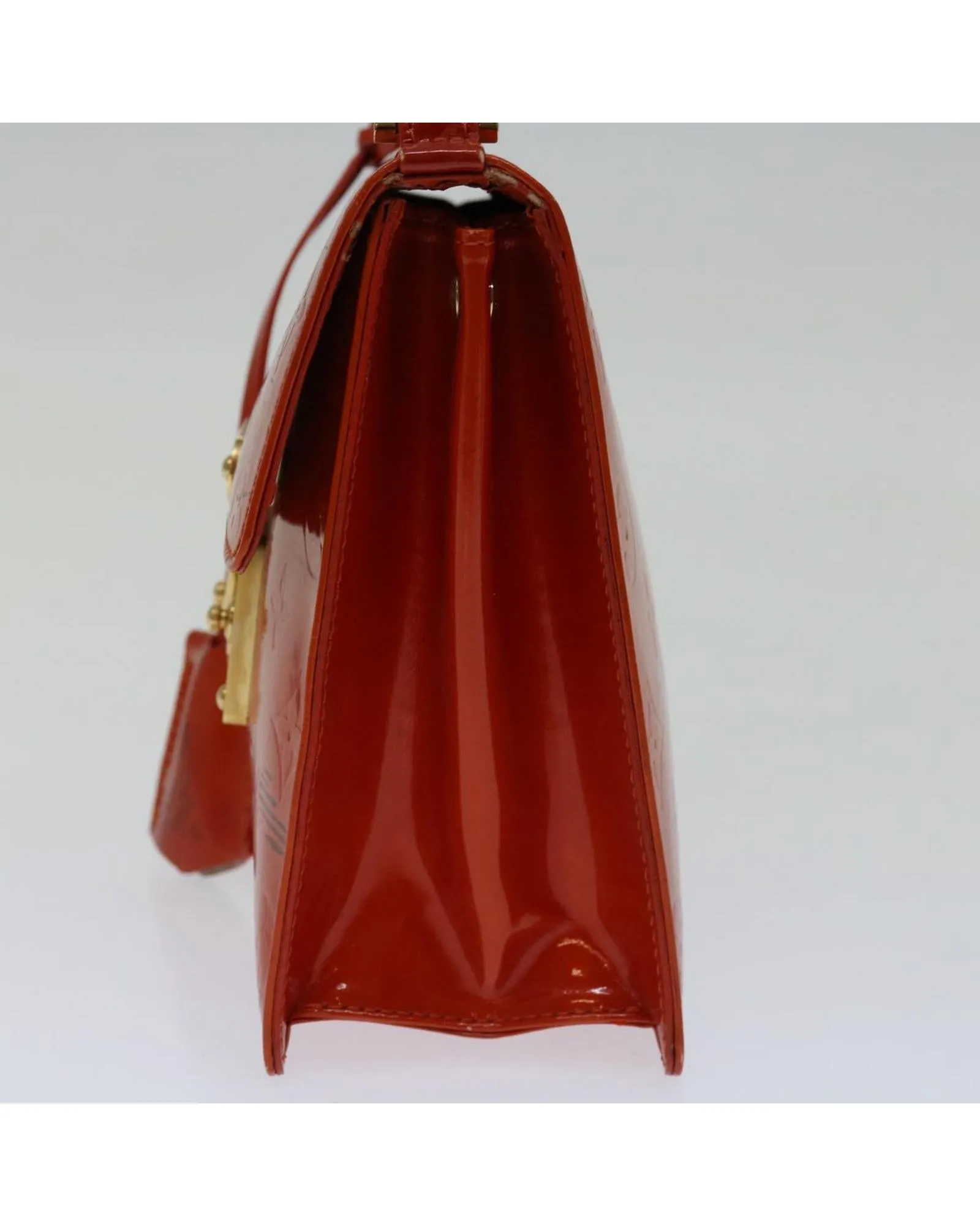 Red Patent Leather Hand Bag with Key Accessory