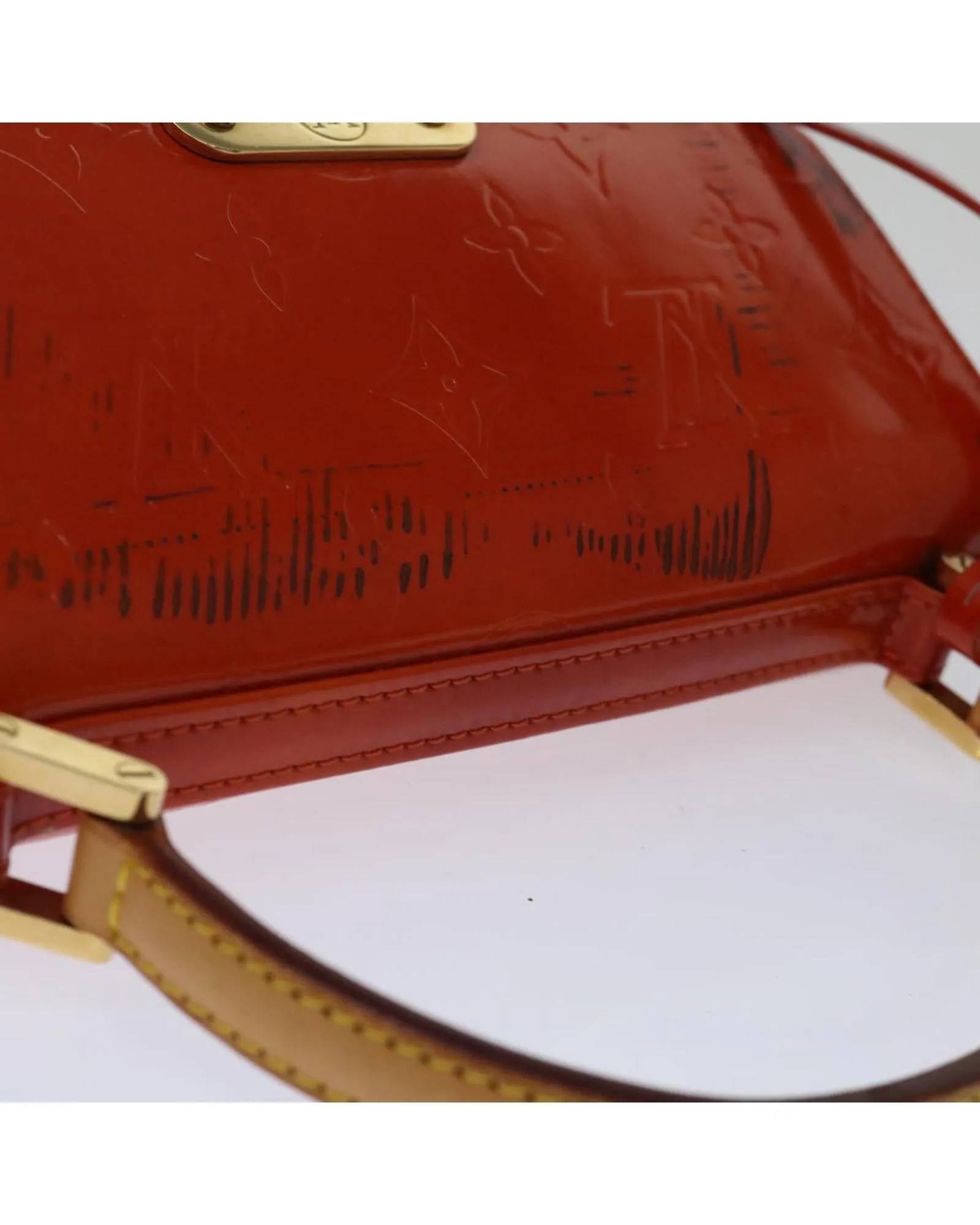 Red Patent Leather Hand Bag with Key Accessory