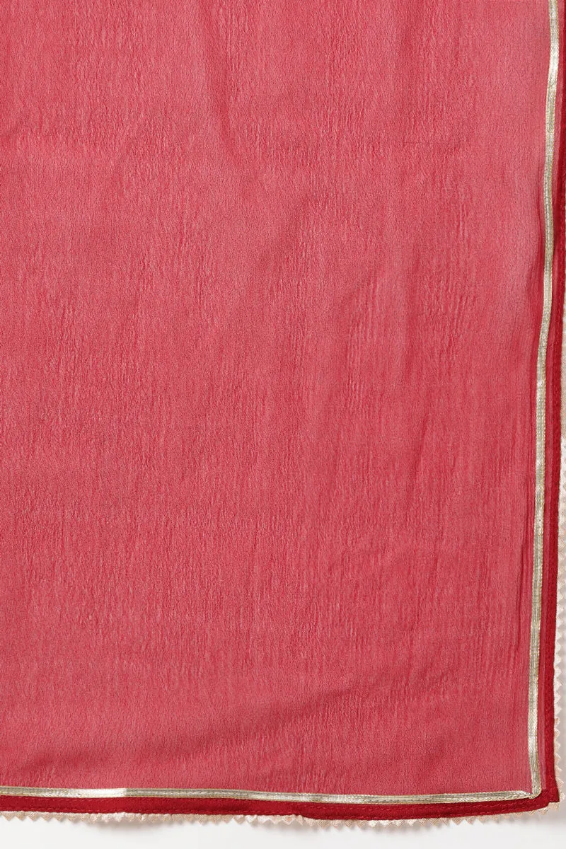 Red Silk Blend Embroidered Kurta Pant With Dupatta