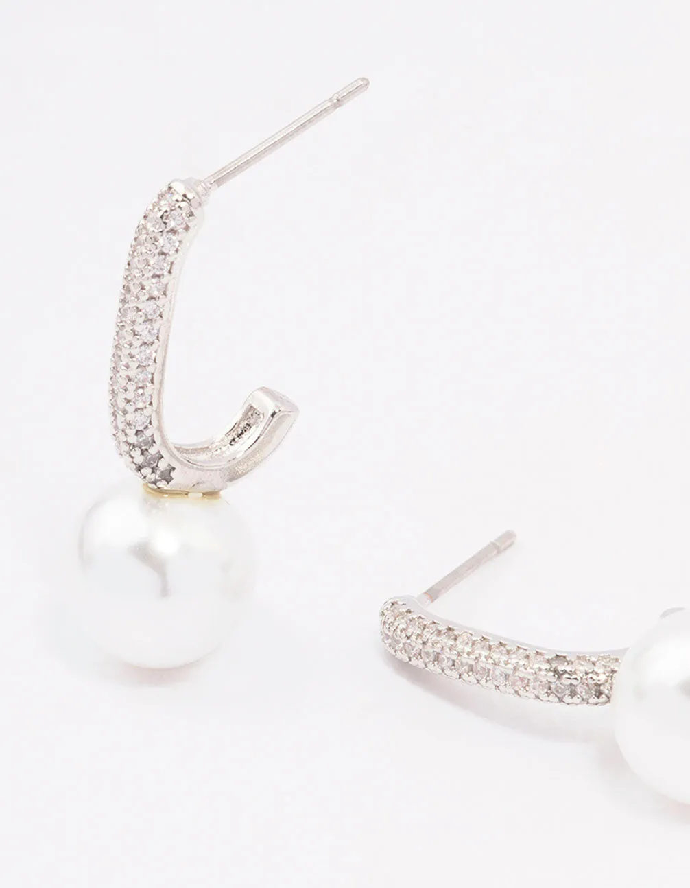 Rhodium Cubic Zirconia Small Pearl Drop Earrings