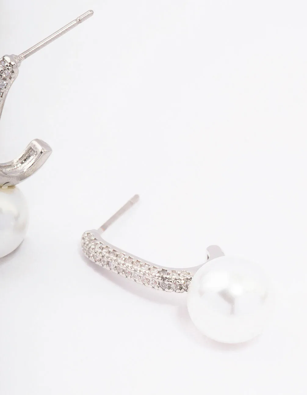 Rhodium Cubic Zirconia Small Pearl Drop Earrings