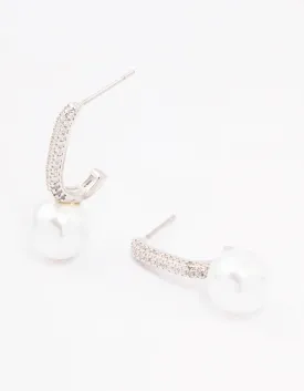 Rhodium Cubic Zirconia Small Pearl Drop Earrings