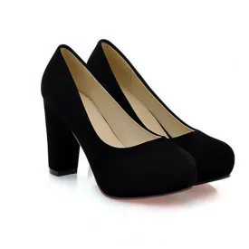 Shallow Thick High Heels Round Toe High Heels
