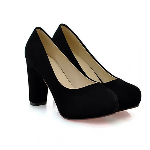 Shallow Thick High Heels Round Toe High Heels