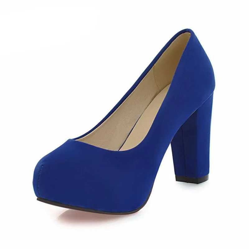Shallow Thick High Heels Round Toe High Heels