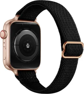 SICCIDEN Slim Stretchy Bands Compatible with Apple Watch Band 42mm 41mm 40mm 38mm, Women Elastics Nylon Thin Strap for iWatch SE2 SE Series 10 9 8 7 6 5 4 3 2 1 (Black/Rose Gold)